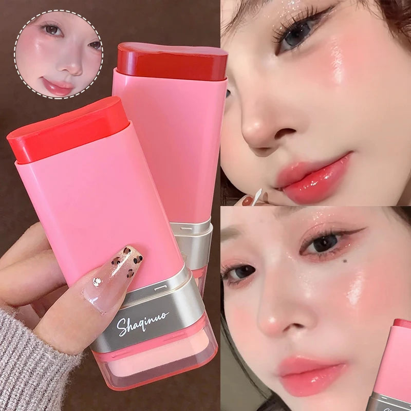 Strawberry Pink Blush Stick Smooth Cheek Tint Korean Make Up Matte Nude Apricot Blusher Cream Brighten Face Rouge Contour Makeup