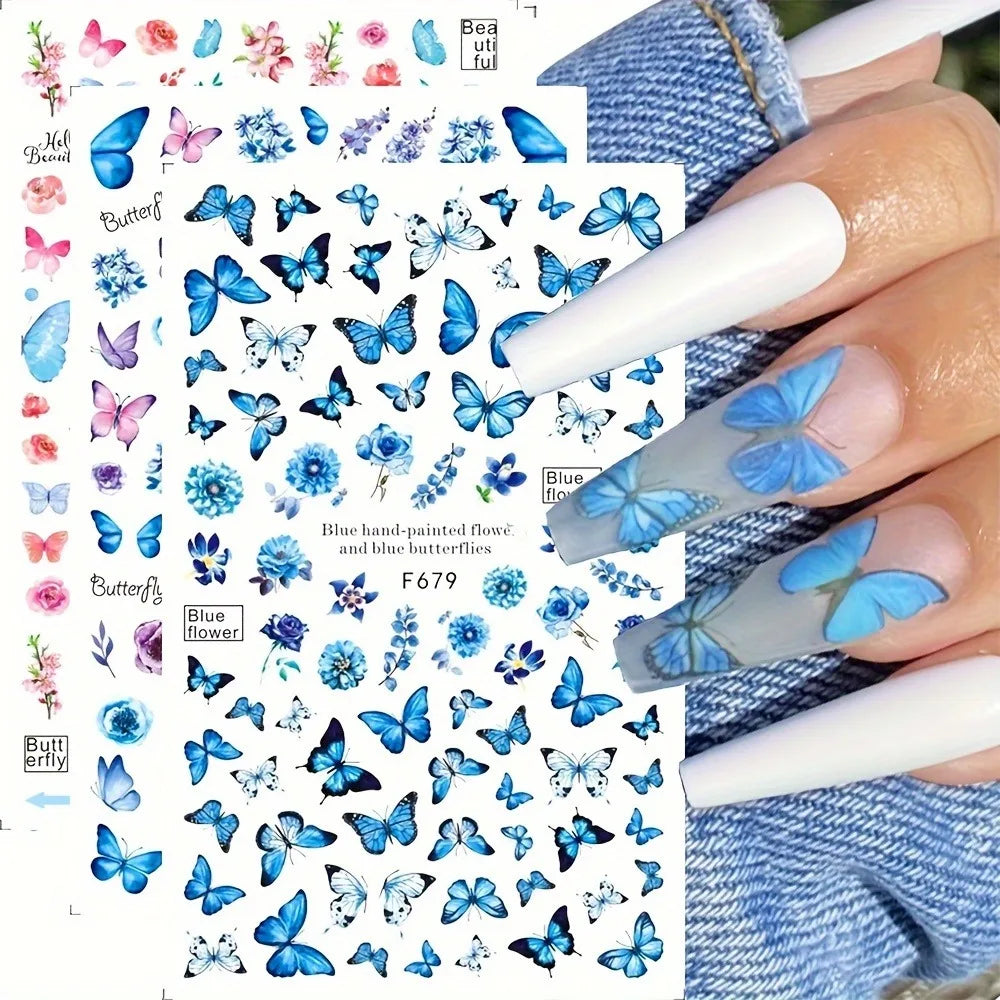 Spring and summer flower butterfly nail stickers, used for DIY nail decoration in daily life, festivals, parties, and weddings