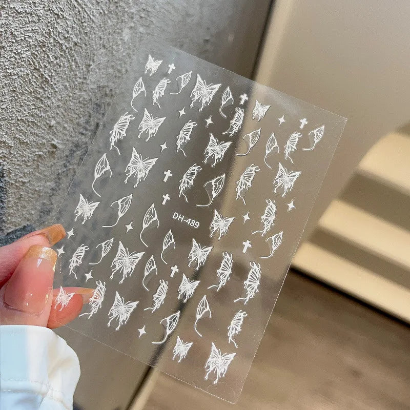 Pink Purple Aurora Shell Butterfly Nail Stickers Shiny Laser 3D Butterflies Nail Decals 8*10cm Adhesive Aurora Shell Butterfly N