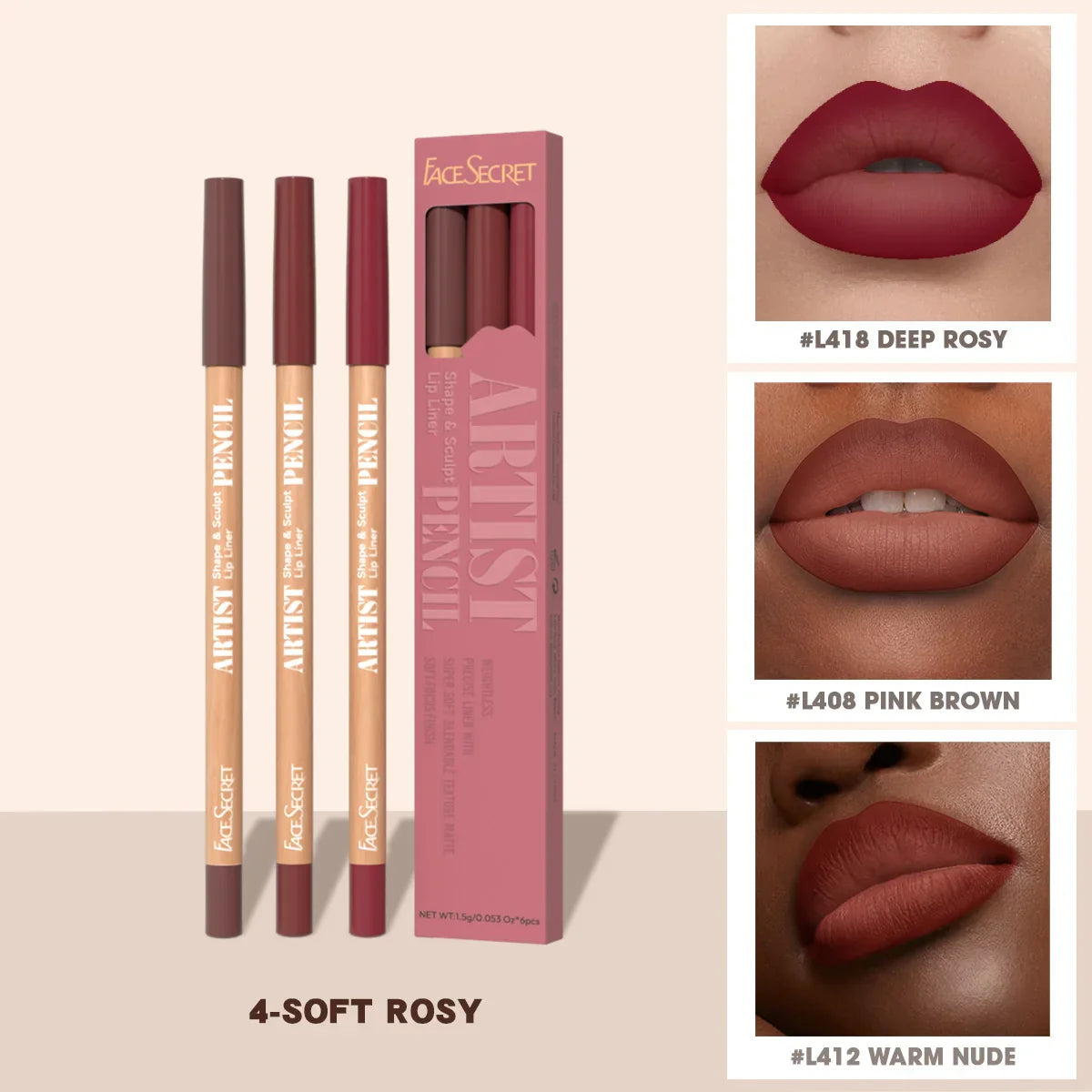Face Secret 3Pcs Long-Lasting Velvet Lip Liner Matte Lipstick Waterproof Perfect Gift for Christmas Day, Lip Liner Set
