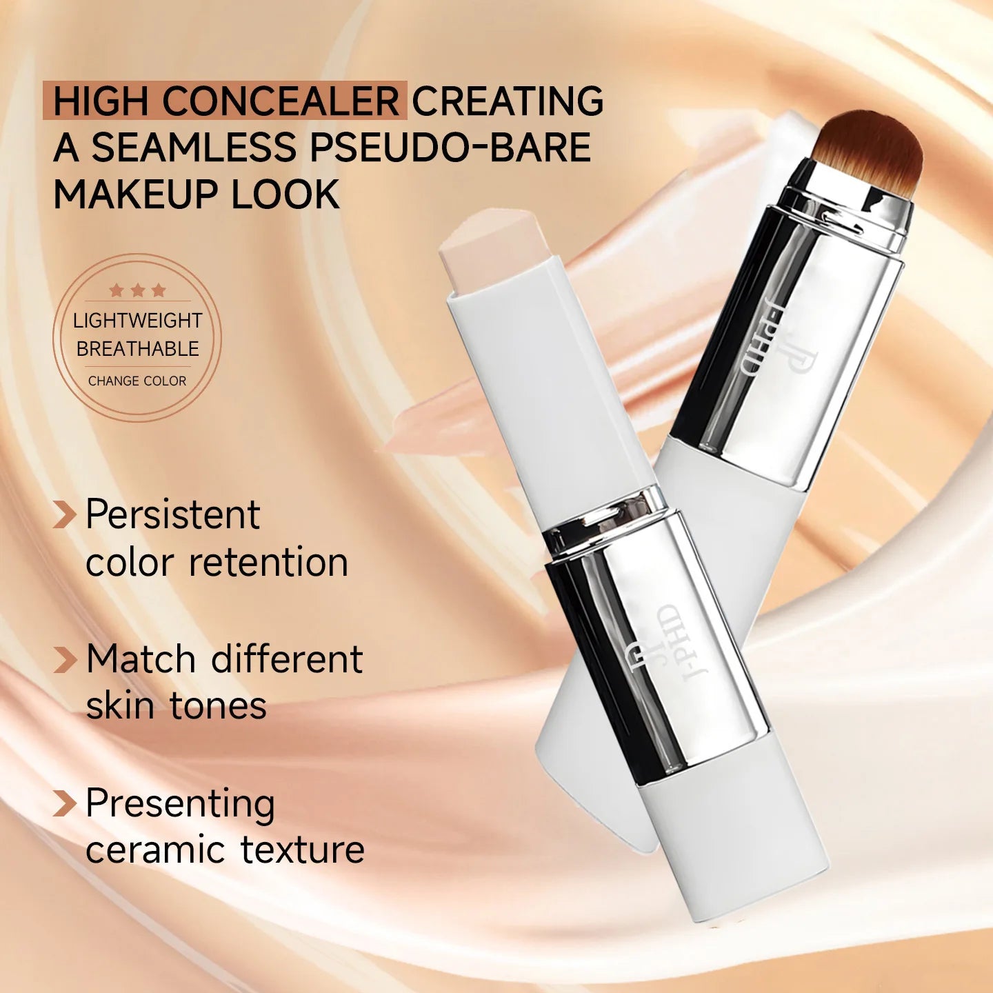 Two-in-one Brush Head Foundation Stick, Lightweight and Smooth, Long-lasting Coverage, Creating A Perfect Makeup Effect