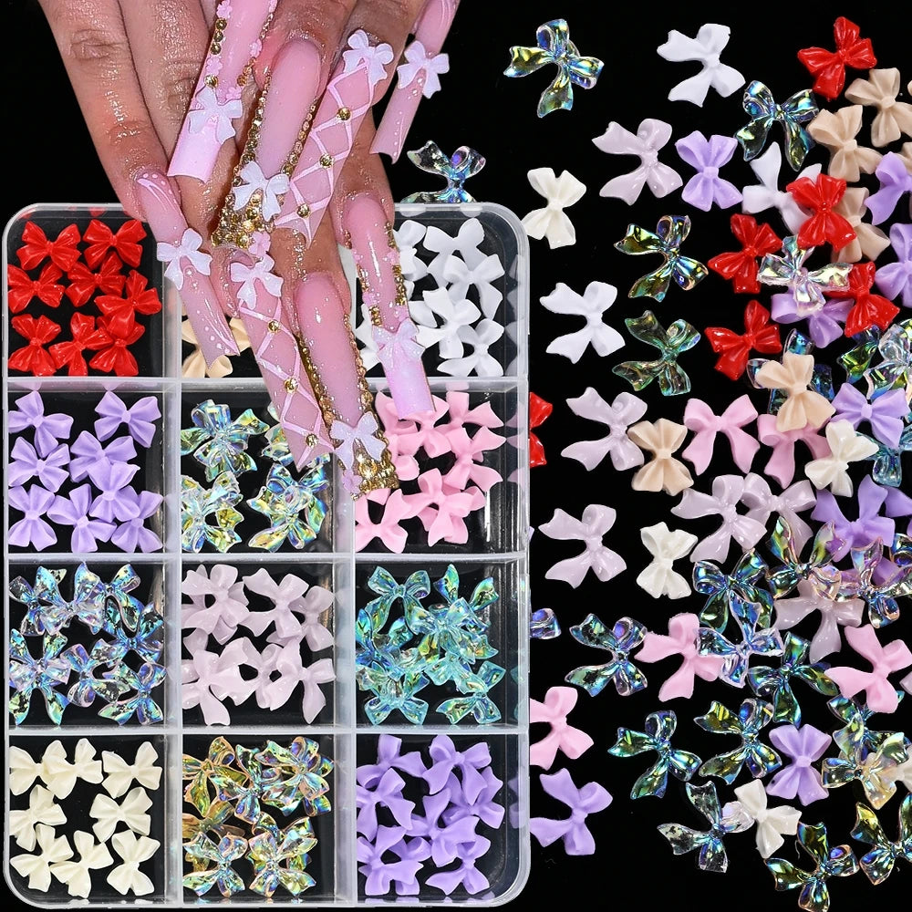 1 Box Pink White Series Bow Heart Nail Charms 3D Arcylic Nail Art Decorations Pearl 5-petal Flower Jewelry Manicure Accessories*