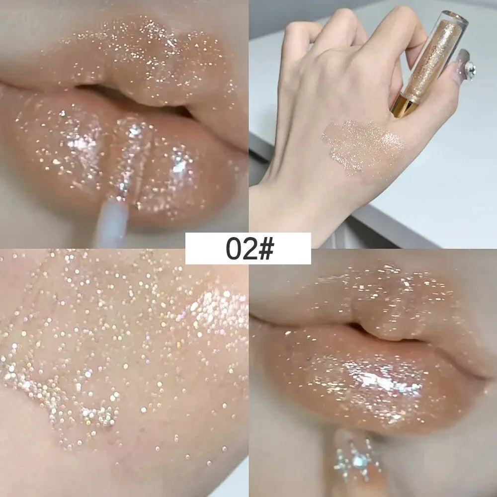 Sparkling Lip Gloss, Fine Shimmer Water-glossy Pouty Lips Moisturizing Lipstick