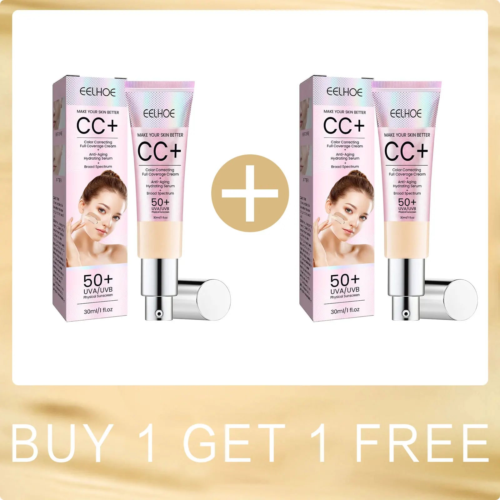EELHOE Foundation CC Cream Waterproof Concealer Full Coverage Natural Oil-Control Whitening Cosmetics Long Lasting SPF 50 Makeup