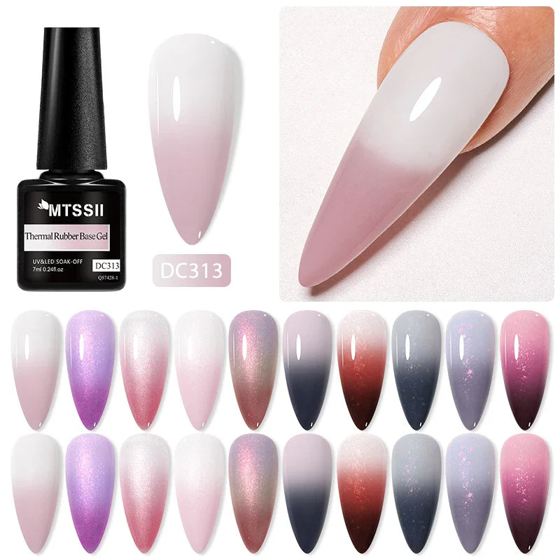 Mtssii 7ml Changing AurorasThermal Rubber Base Gel Nail Polish Nude Purple Glitter Sparking Long Lasting Manicure Art Varnish