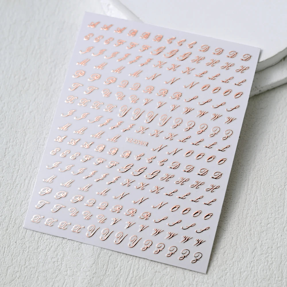 1Pc 3D Roman Letter Nail Stickers Gold/Silver/Black/Laser Alphabet Self Adhesive Decal Y2K English Words/Number Manicure Sliders
