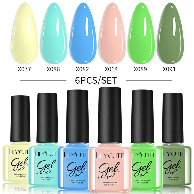 LILYCUTE 6PCs/Set Gel Nail Polish Set Kit Glitter Nail Gel Sequin Vernis Semi Permanent For Manicure Varnish UV LED Nail Art Gel