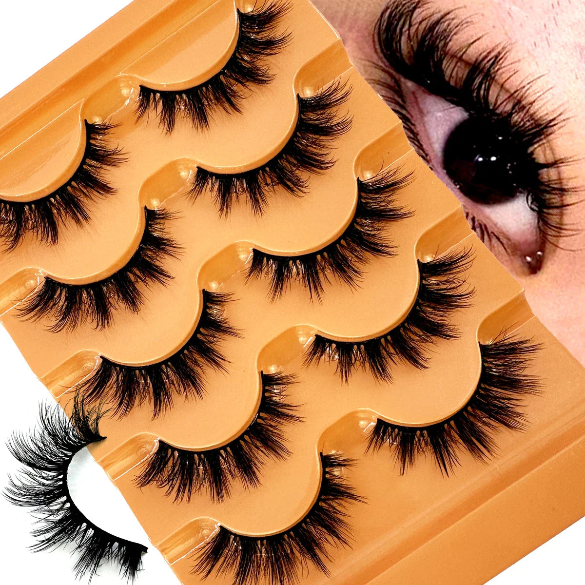 New Cat Eye Lashes 5D Fluffy Faux Mink Lashes 8D Volume Wispy Long Lashes Fake Eyelash Russian Strips 5 Pairs Pack Makeup