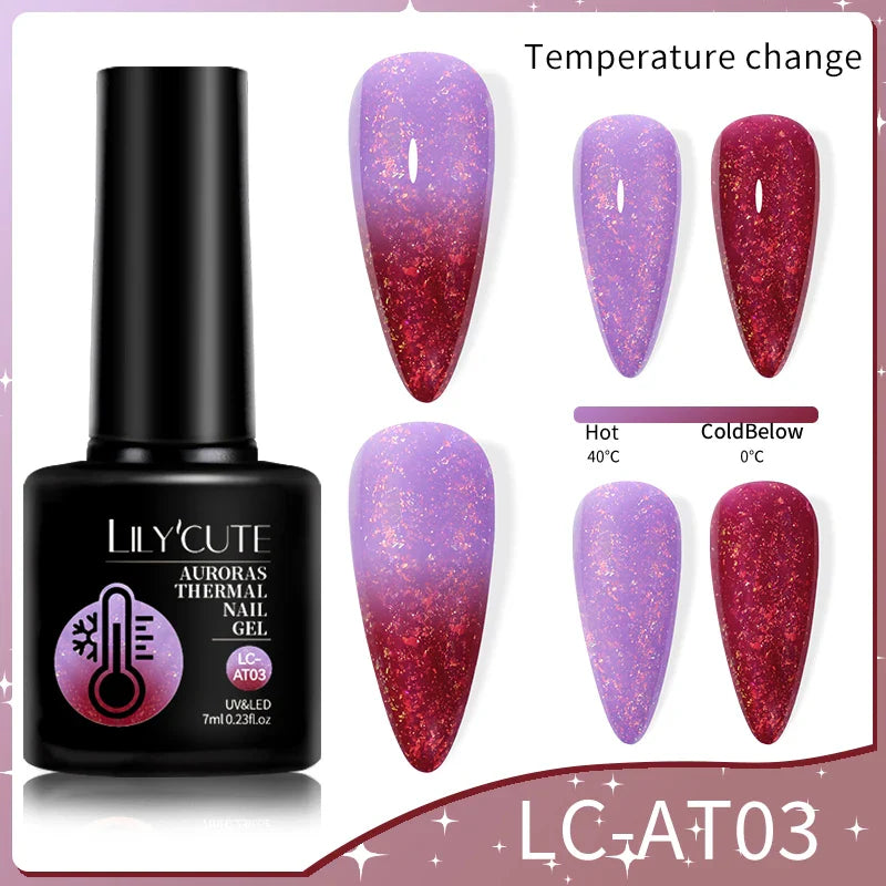 LILYCUTE Thermal Nail Gel Polish 3 Layers Temperature Shiny Color Changing Series Semi Permanent  Soak Off UV Nail Gels Polish