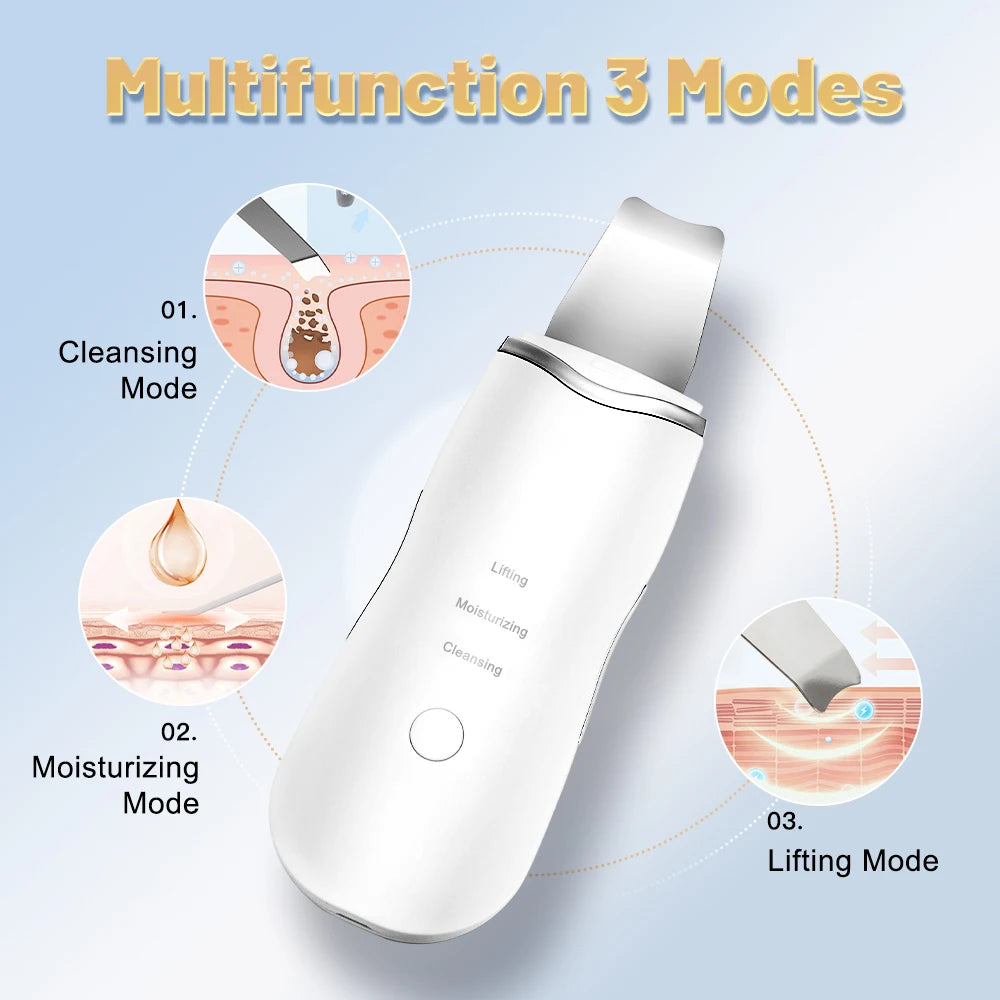 Ultrasonic Skin Scrubber Ance Pore Cleaner Peeling Blackhead Remover Deep Face Cleaning Ultrasonic Ion Facial Shovel Cleanser