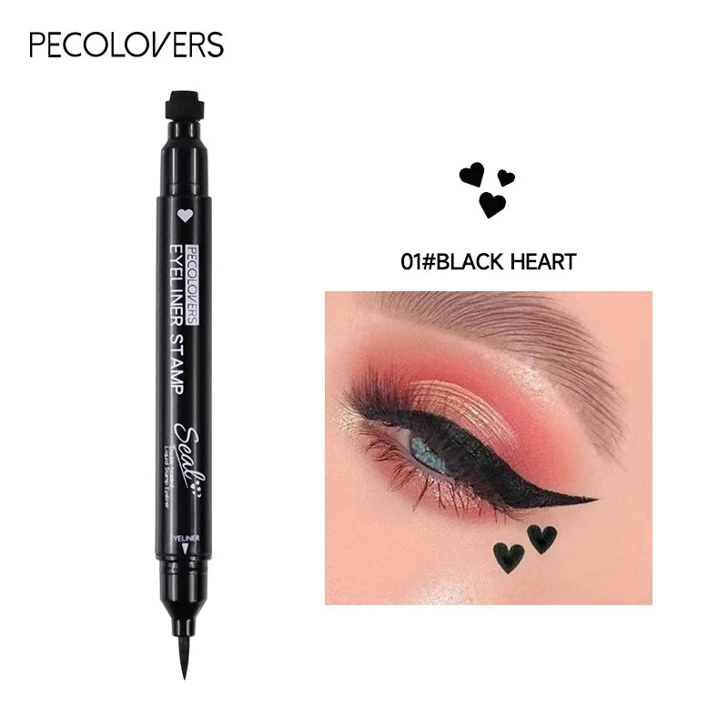 2 In 1 Black Liquid Eyeliner Double-head Moon Stamp Eye Liner Pencil Quick Dry Non-Smudge Long-lasting Easy to Use Eye Makeup