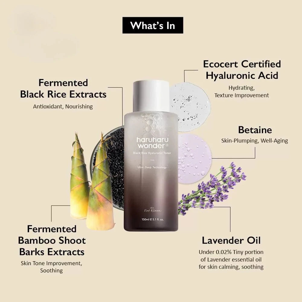 Black Rice Hyaluronic Toner for Sensitive Skin Fragrance Free, Deep Hydration, Glass Skin, Korean Skincare