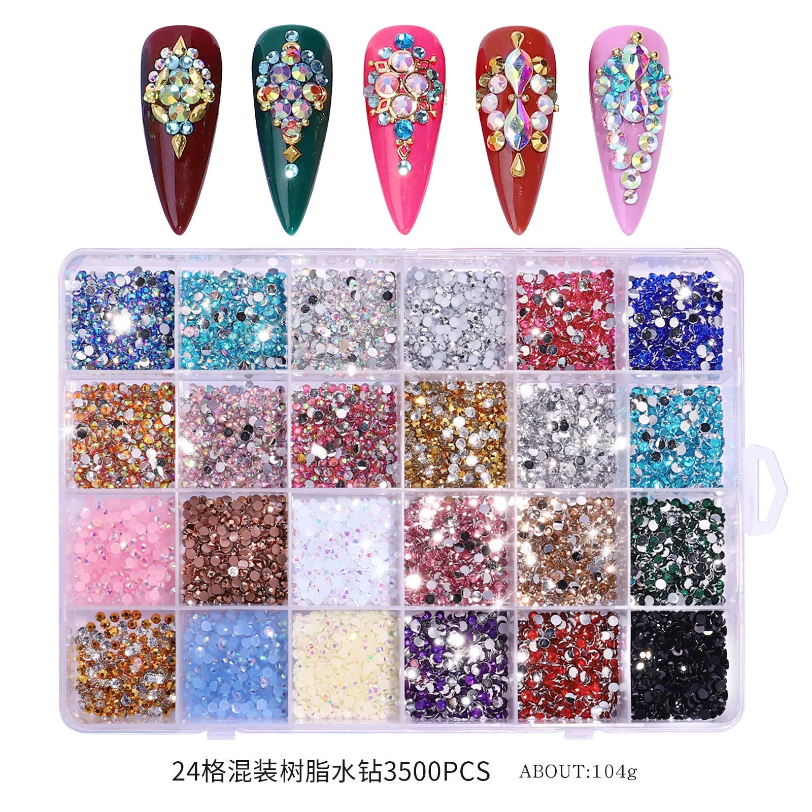 3500 Pcs/Box Round Resin Flat Bottom Color Glitter Rhinestones Kit  DIY 3D Nail Art Decoration Gems Accessories