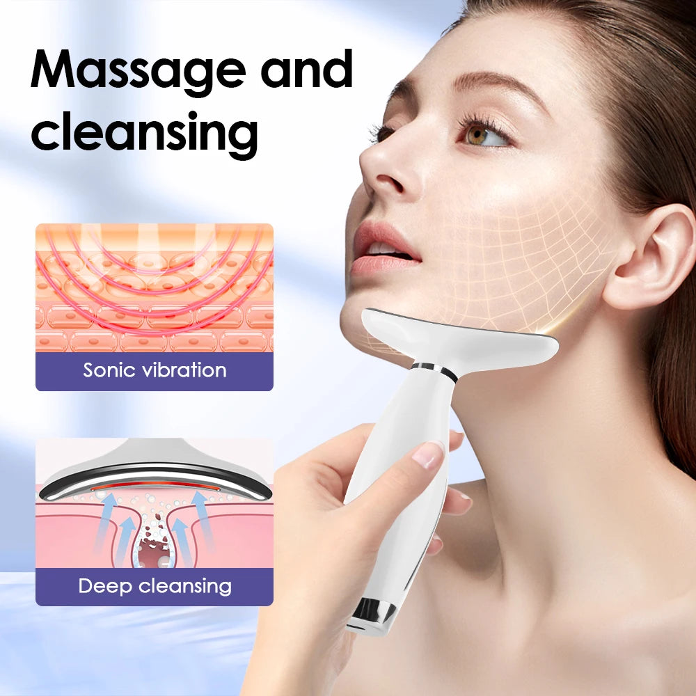 Colour Light Face And Neck Beauty Instrument 7 Modes And 7 Speeds Adjustment With Curved Hand Grip Neck Beauty Instrument