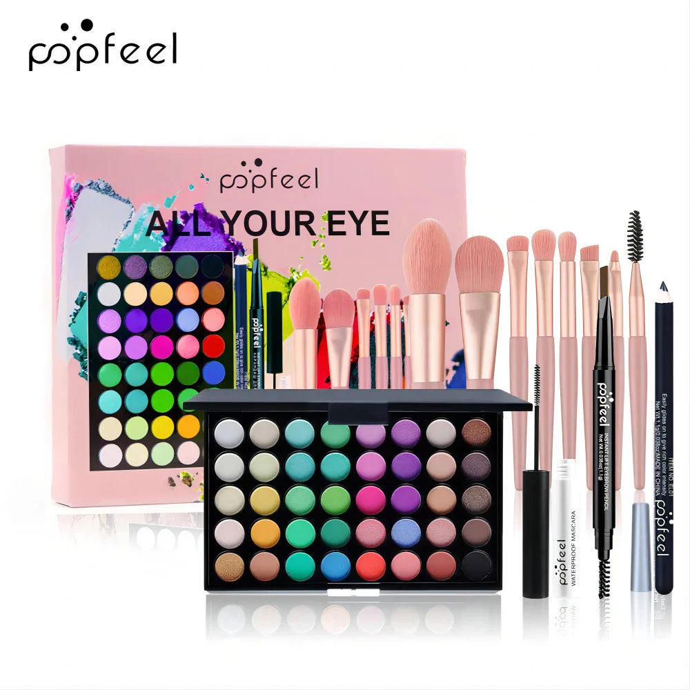 POPFEEL Eye Makeup Set 40 Color Eyeshadow Palette Eyebrow Pencil Eyeliner Pen Mascara With A Set Of Makeup Brushes Eye Cosmetics