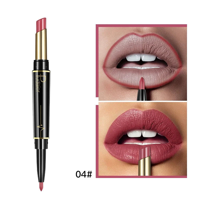1pcs Matte Lip Liner & Lipstick, Double Ended Lip Pen Nude Makeup Tool, Long Lasting Color Rendering, Waterproof Lip Cosmetics