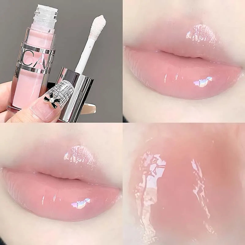 Mirror-like, moisturizing glass lip gloss with long-lasting, clear, plumping, and lip line-reducing properties. Lip gloss.