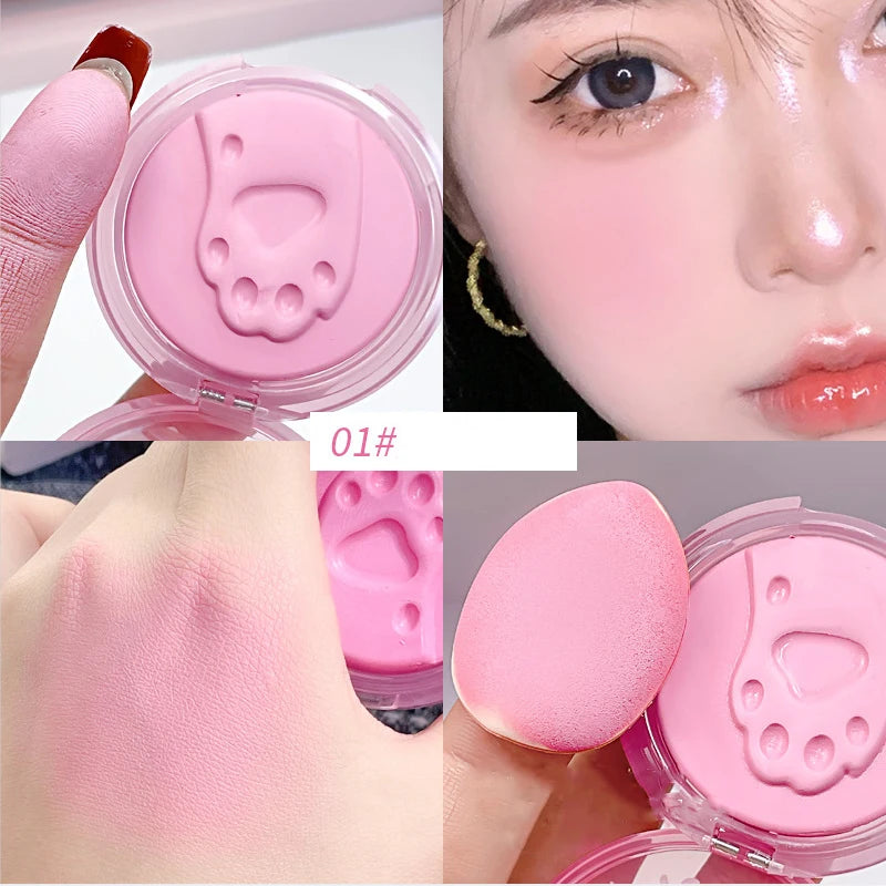 Cat Paw Cream Blush With Thumb Powder Puff Natural Matte Brighten Purple Apricot Rubores Cute Blusher Rouge Korean Dupes Makeup