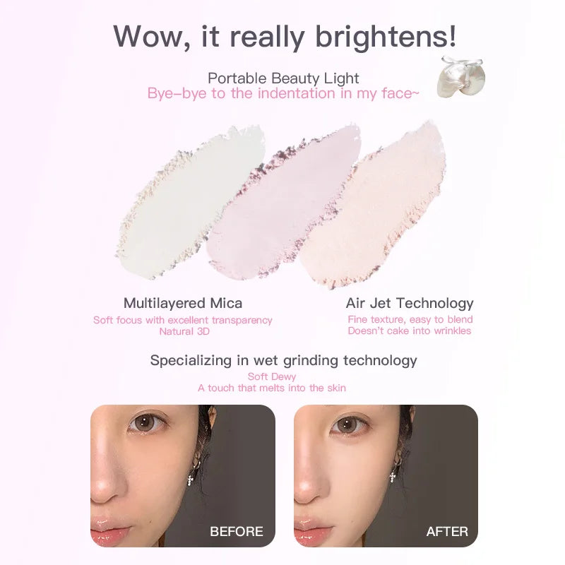 FLORTTE Single Highlighter Powder, Natural Transparent Watery Glow, Brightens Skin Tone & Creates 3D Makeup