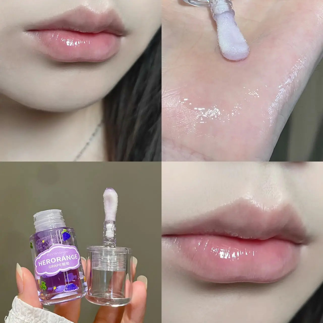 1/3Pcs Grape Glass Lip Gloss Non-sticky Lip Oil Long-lasting Moisturizing Plumping Korean Lip Care Serum Primer Big Brush Head