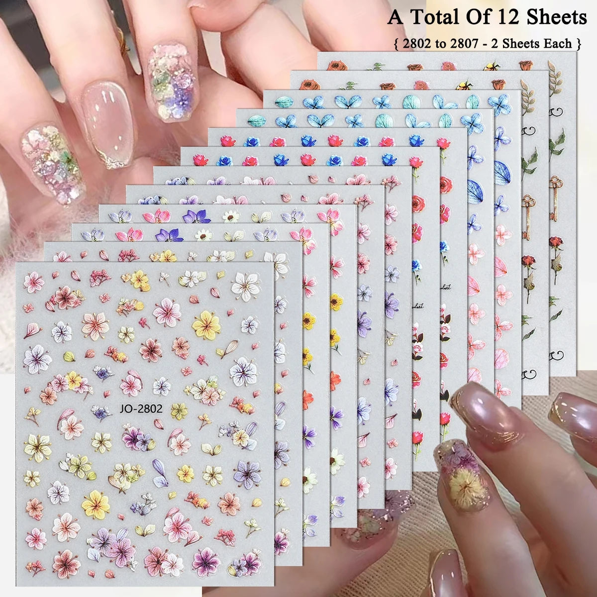 3 to 30 Sheets Floral Nail Stickers Watercolor Flower Petal Botanical Spring Garden Soft Pastel Self-Adhesive Nail Art Decals