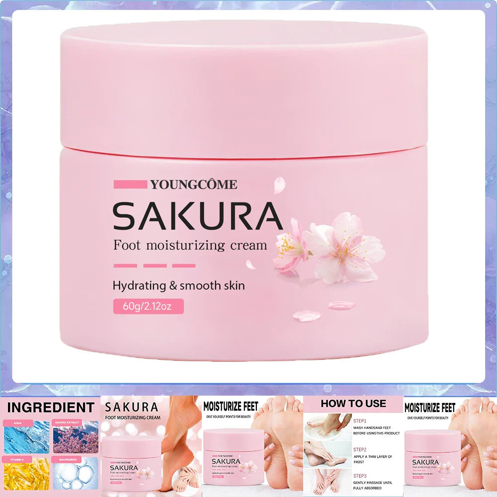Sakura Foot Moisturizing Cream - Intensive Cracked Heel Repair, Urea 40% & Shea Butter, Overnight Renewal, For Dry Rough Feet