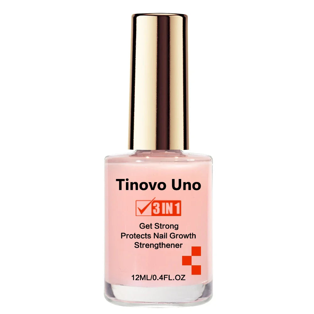 Tinovo Uno Nail Growth Pink Strengthener 3 IN 1 Normal Nail Polish Fast Dry 12ML Get Strong Repair Nail Care Hardener Manicure
