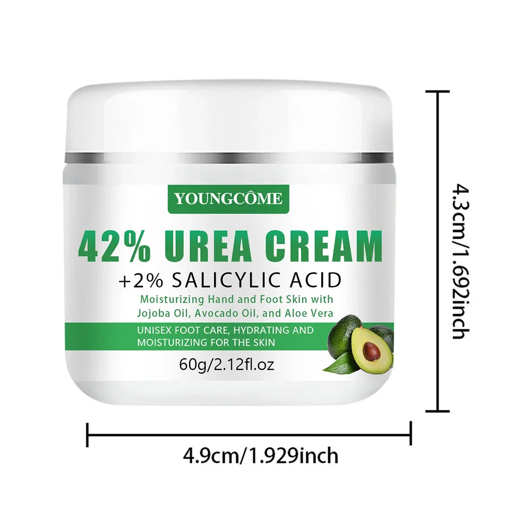 YOUNGCOME 42% Urea + 2% Salicylic Acid Avocado Foot Cream – Intensive Moisturizing  Calluses & Dry Skin Hands/Feet,All Skin