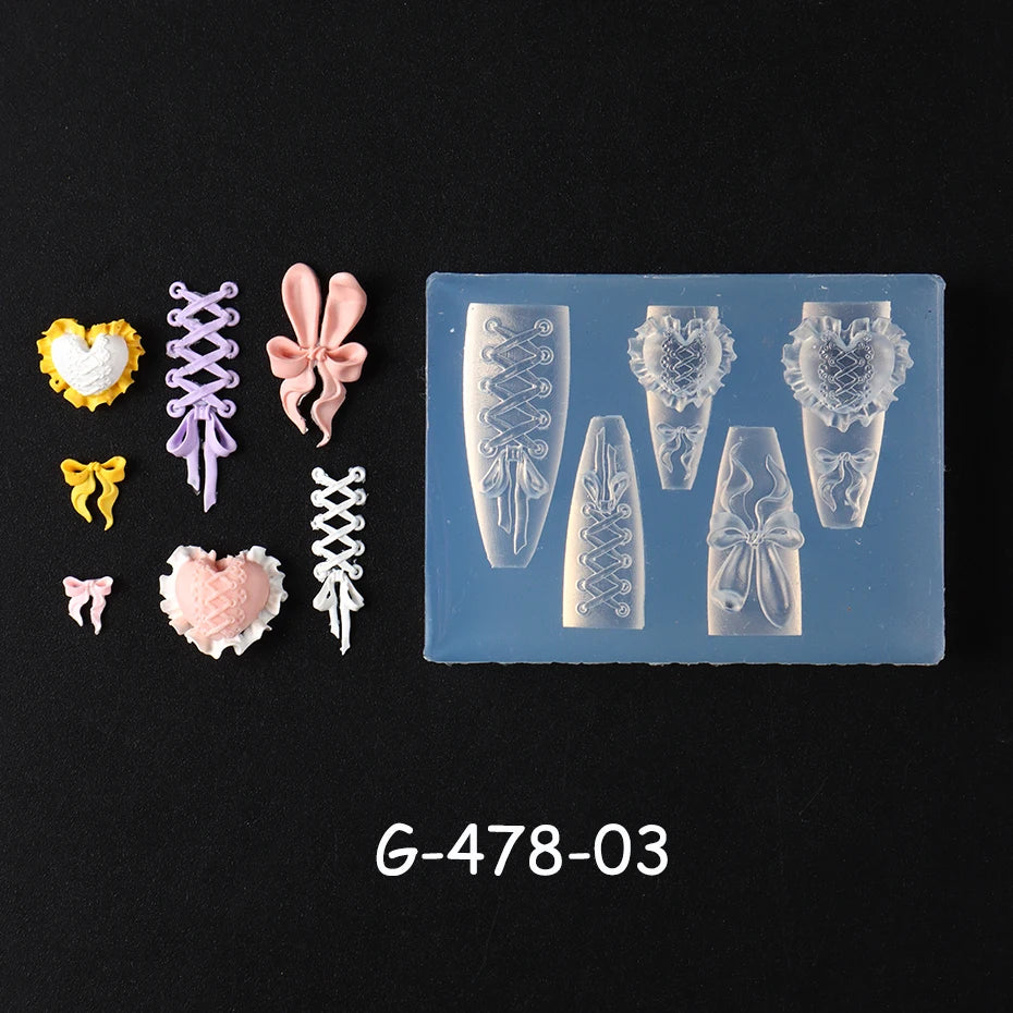 Fashionable Bow Ballet Tie Nail Stamping Plates Kawaii Bowknot Silicone Carving Mould Mini Tableware Manicure Decor Supplies