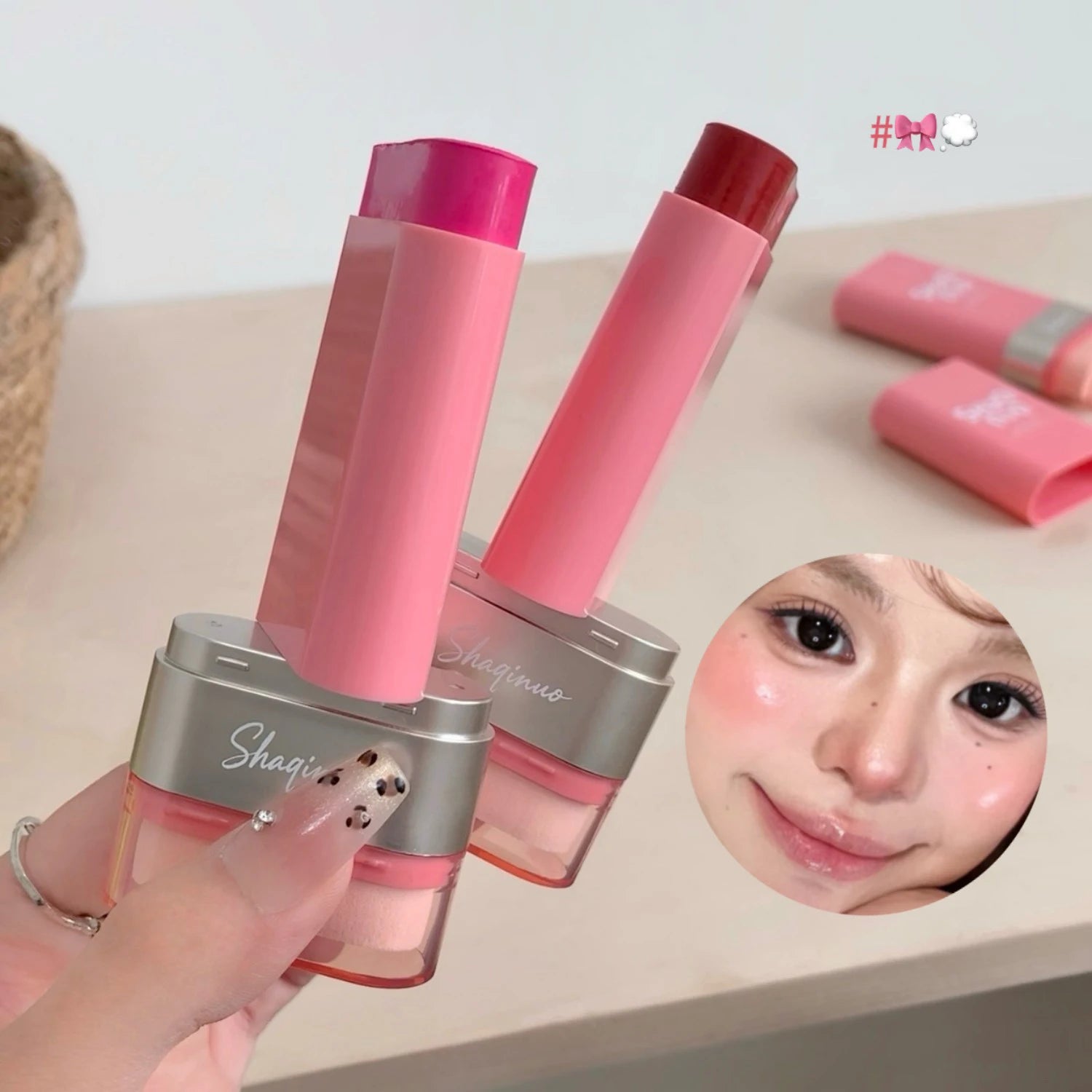 Strawberry Pink Blush Stick Smooth Cheek Tint Korean Make Up Matte Nude Apricot Blusher Cream Brighten Face Rouge Contour Makeup