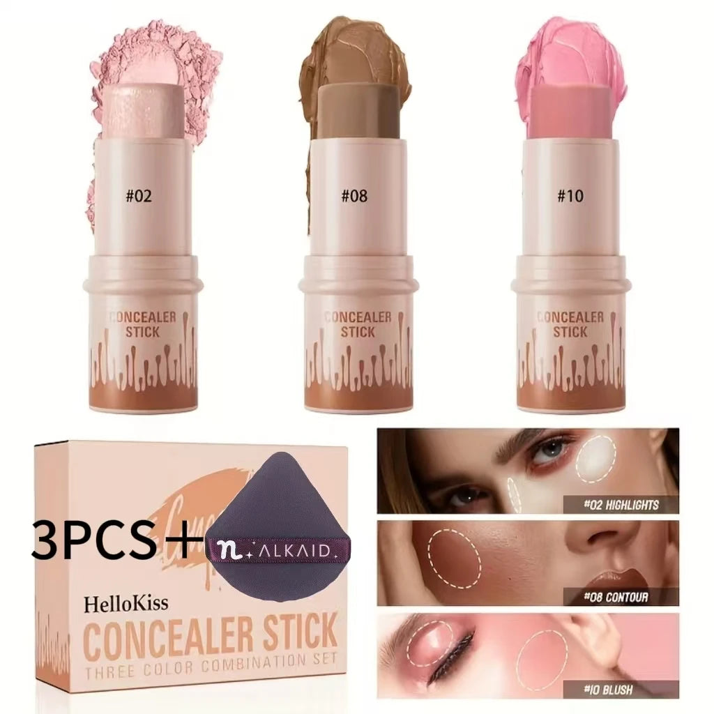 3pcs Contour Stick, Blush Stick, Highlighter Stick, Bronzer Stick - 3pcs Cream Contour Kit For A Flawless Look, Contour Stick Ma