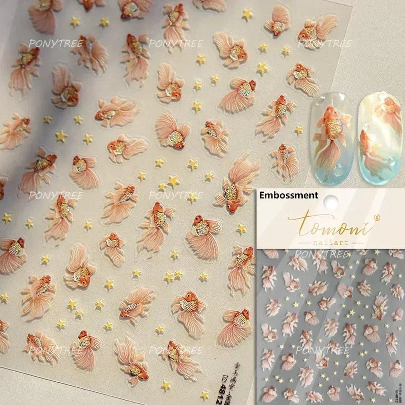 Sea Wave Jellyfish Starfish Conch Shell Dolphin Pearl Summer Beach Goldfish Water Bubble Mermaid Koi INS Nail Art Stickers Decal