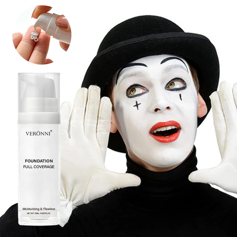 White Liquid Foundation, Full Coverage Heavy Duty Coverage, Creamy Liquid Formula for Goth Makeup, Cosplay, Long-Lasting Matte