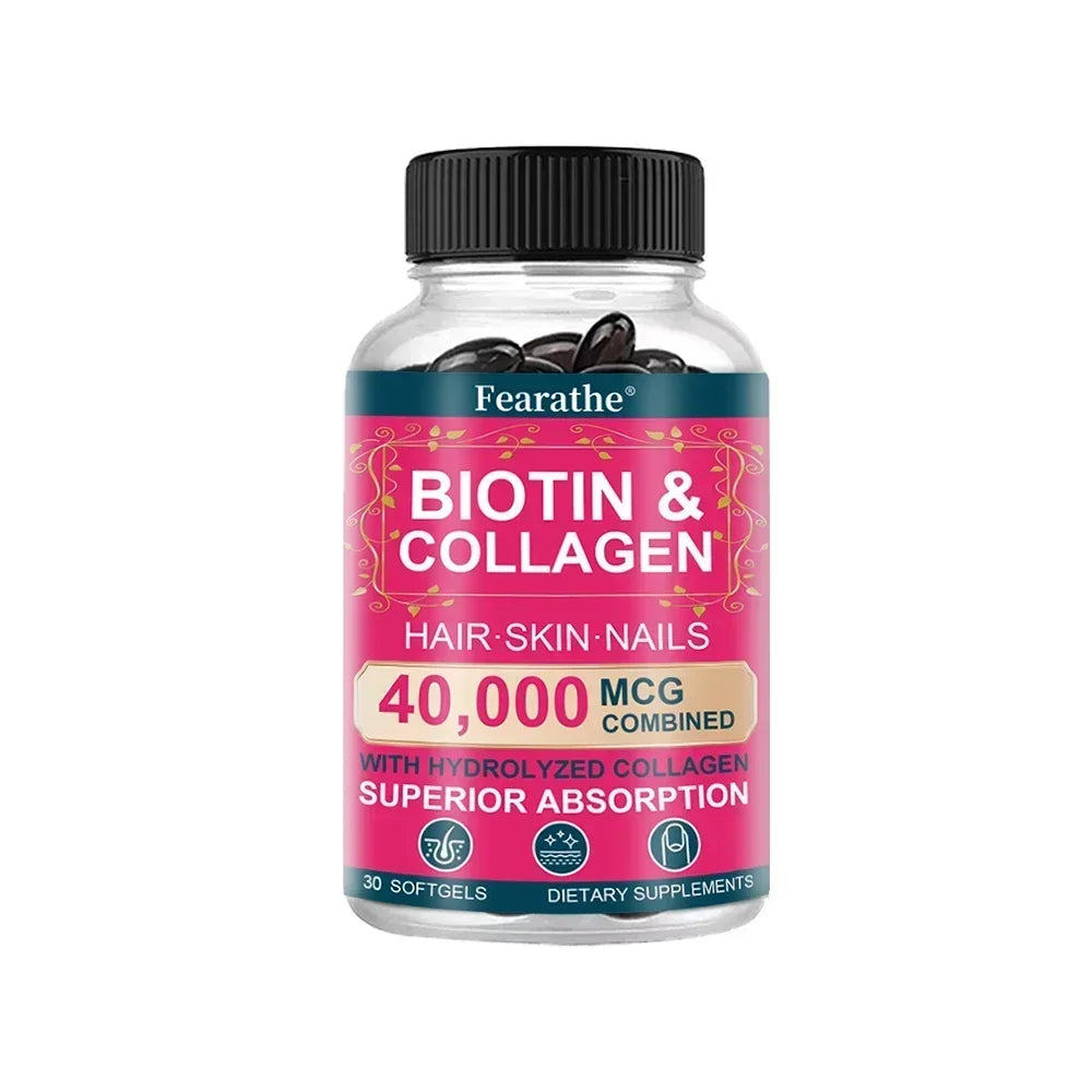 Biotin Collagen Supplement - Hair Growth Support, Skin & Nails - 40000 mcg with Vitamins B Complex, Hyaluronic Acid & Keratin