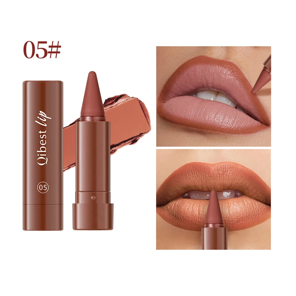 QIBEST Tapered Gradient Lipliner Long Lasting Matte Nude Brown Red Lipstick Waterproof Contouring Tint Lipliner Makeup Lip Stain