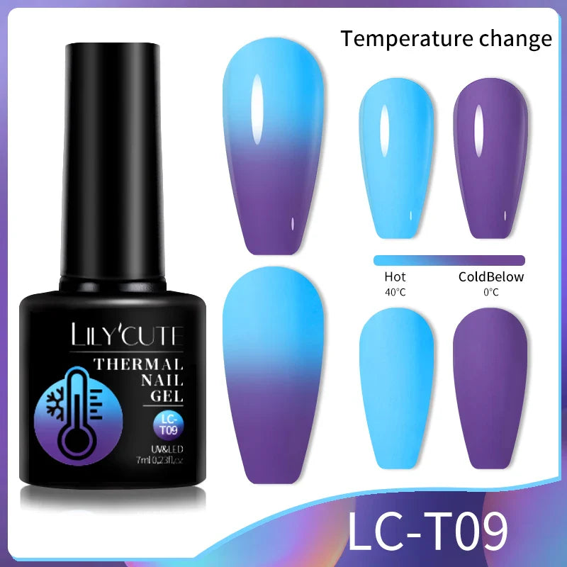 LILYCUTE Thermal Nail Gel Polish 3 Layers Temperature Shiny Color Changing Series Semi Permanent  Soak Off UV Nail Gels Polish