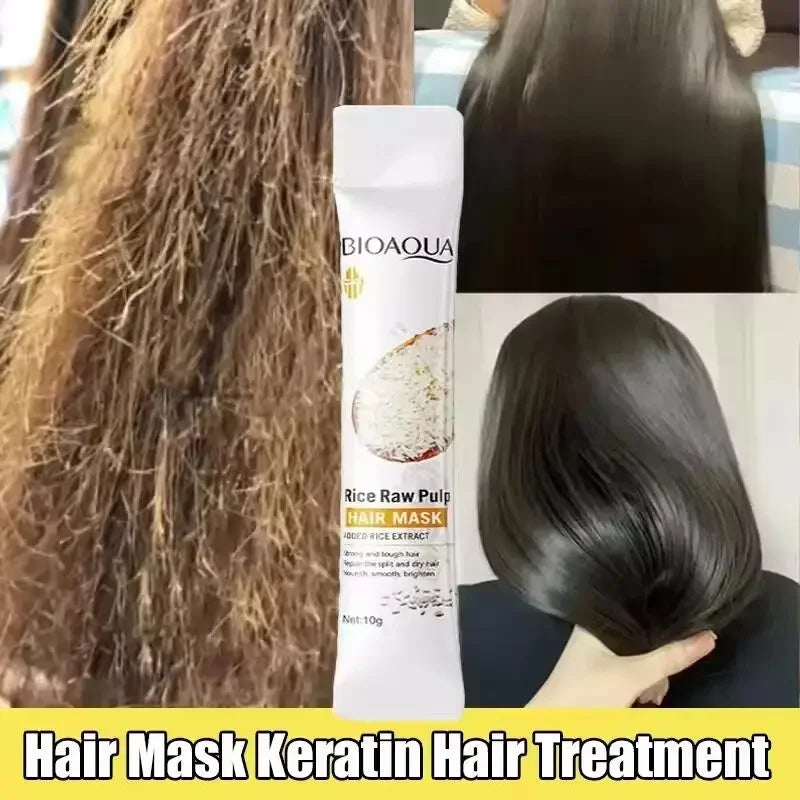 Rice Magical Keratin Hair Mask 5 Seconds Repair Damaged Frizzy Hairs Soft Smooth Shiny Moisturizing Nourish Hair Root Care