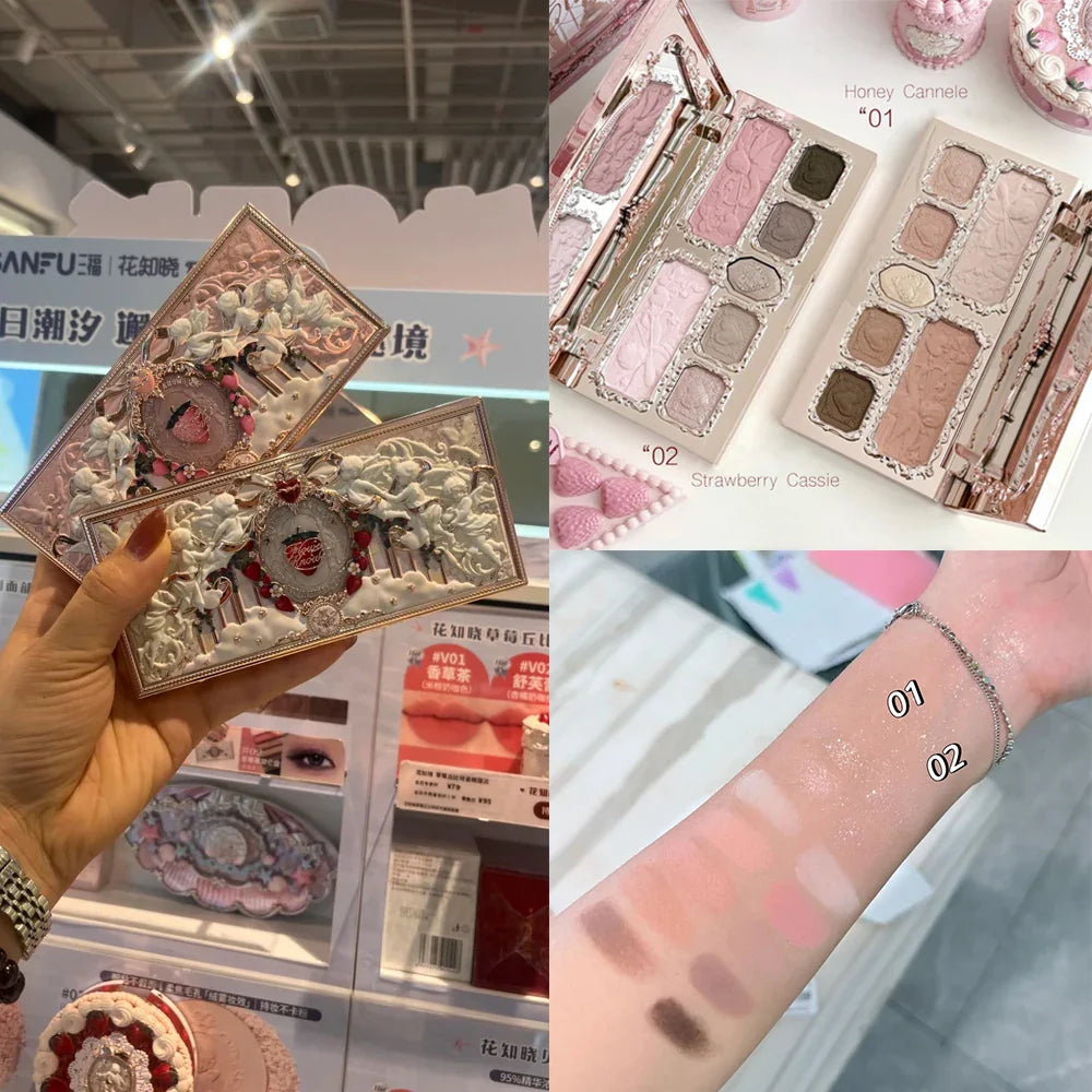 Flower Knows Stay Sweet 8 Pc Full Face Makeup Set Eyeshadow Blush Contour Lip Cream Hydrating Soft Matte Pigment Glowy Kit