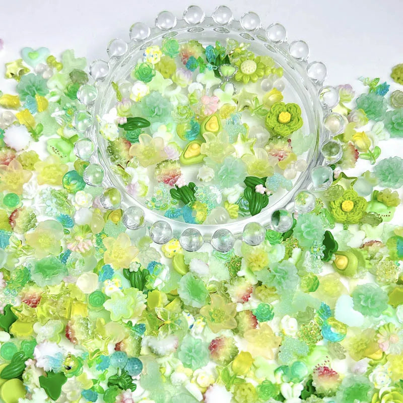 100Pcs Mixed Cute Cartoon Nail Charms 3D Resin Flower Bow Fruit Nail Art Decorations Manicure DIY Phone Case Accessories