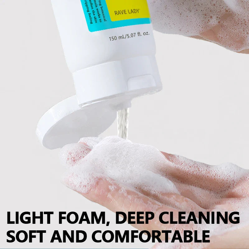 RAVE LADY Low PH 150ml Facial Cleanser Gentle Oil Control Moisturizing Face Wash Whitening Facial Foam Exfoliating Deep Remove