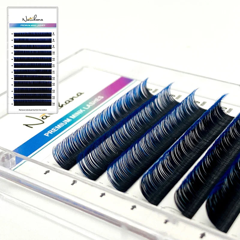 NATUHANA Dark Colored Eyelashes Extension Individual Natural False Mink Colorful Eyelash Grey Blue Color Lashes for Party Makeup