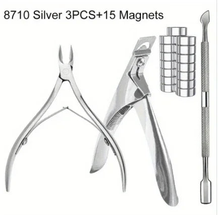 15PCS Powerful Magnet Cylindrical Multi-functional Cat Eye Magnet+3Pcs Stainless Steel Nail Clippers Manicure Set Nail Cuticle