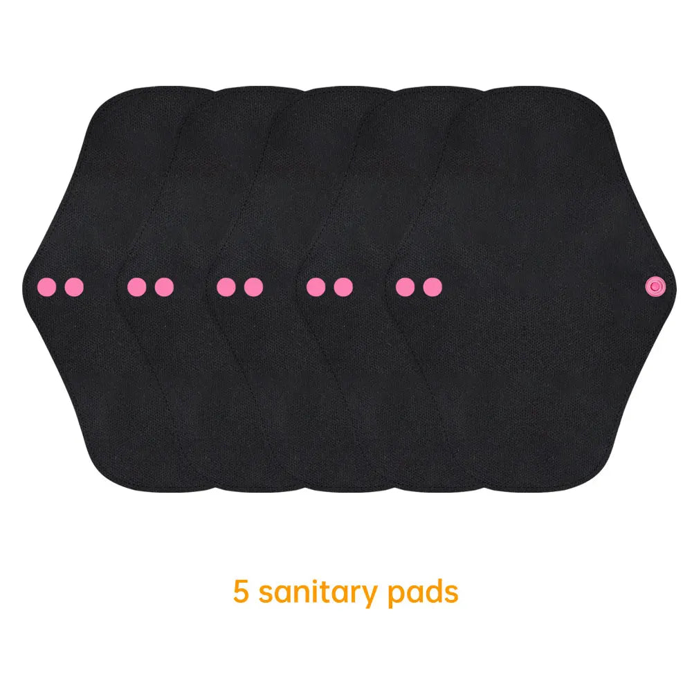 Reusable Pads Set 4 Sizes for Choice Pure Black Reusable Menstrual Pads Super Absorbent Sanitary Napkins.
