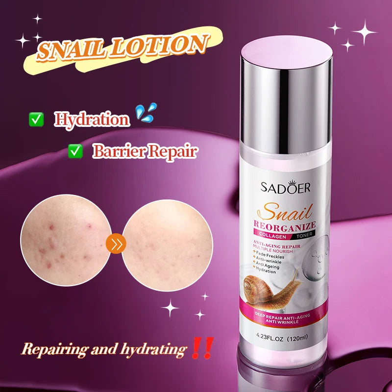 120ml SADOER Snail Collagen Face Toner Moisturizing Anti Wrinkles Anti-Aging Whitening Facial Essence Skin Care Products