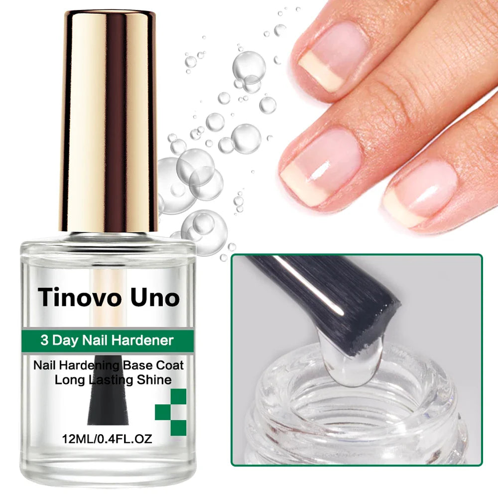 Tinovo Uno Nail Growth Pink Strengthener 3 IN 1 Normal Nail Polish Fast Dry 12ML Get Strong Repair Nail Care Hardener Manicure