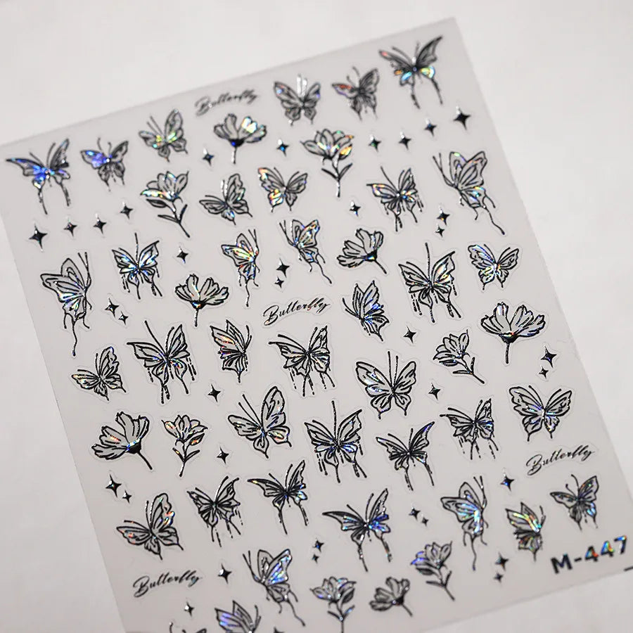 5D Butterfly Nail Stickers Sparkling Jelly Butterfly Nail Art Sticker Decorations Decals DIY Self Adhesive Slider Manicure Parts