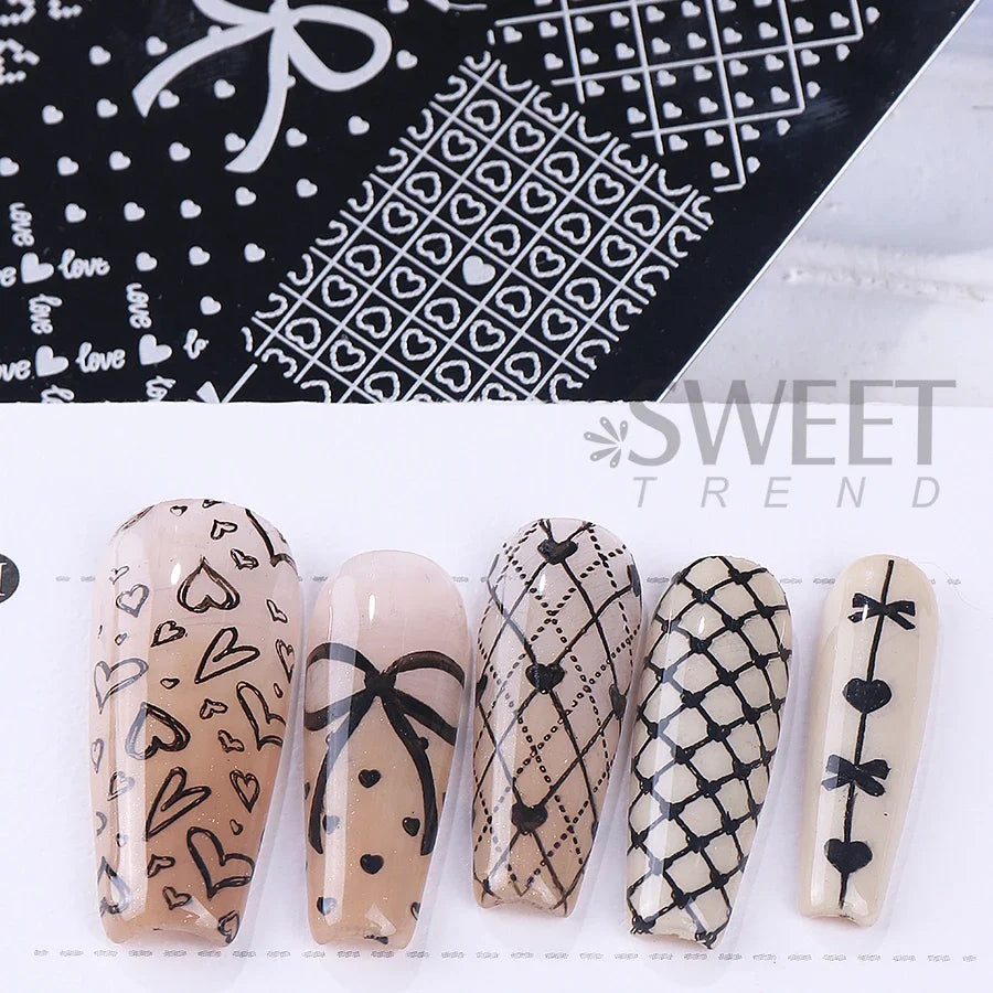 Lace Flower 3D Nail Art Stamping Plate Bow Heart Line Butterfly Printing Template Plate Floral Nail Art Stencils Manicure Tools