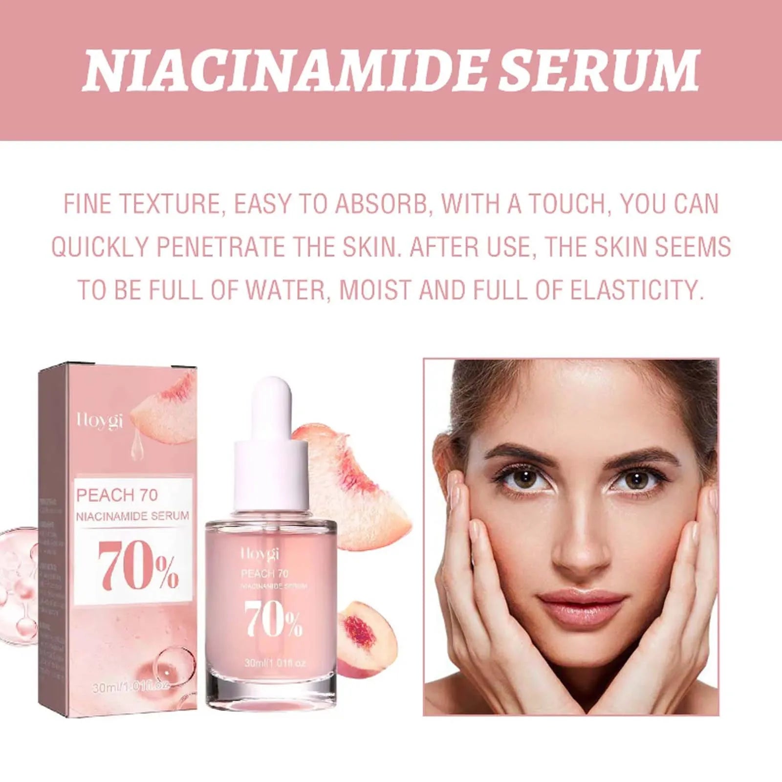 Peach 70% Niacinamide Facial Serum Fade Melanin Moisturzing Shrink Pores Smooth Brightening Skin Care Dark Spot Remover Serum