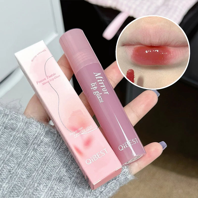 QIBEST New Mirror Water Lip Gloss Moisturizing Lip Tint Not Easy to Fade Lasting Non-Stick Cup Lip Glaze Stain Korean Cosmetics