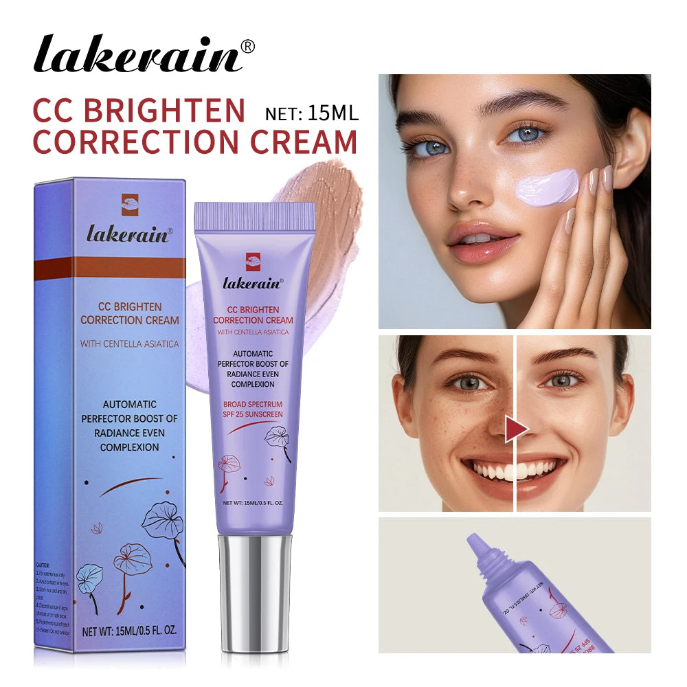 Lakerain CC Correcting Cream Brighten Water-gel Red Correction 3 Functions Cover Blemishes CC Cream Women Face Base Makeup